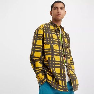 Levis Skateboarding Mens Sz M Long Sleeve Shirt Torn Plaid Black Yellow NWT $128